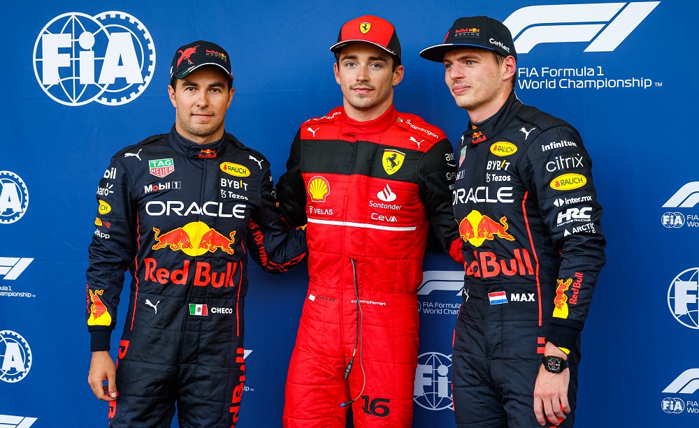 Sergio Perez, Charles Leclerc e Max Verstappen