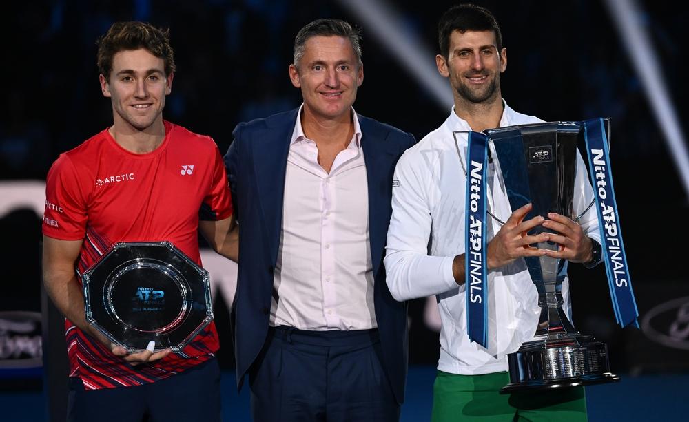 Casper Ruud, Andrea Gaudenzi e Novak Djokovic