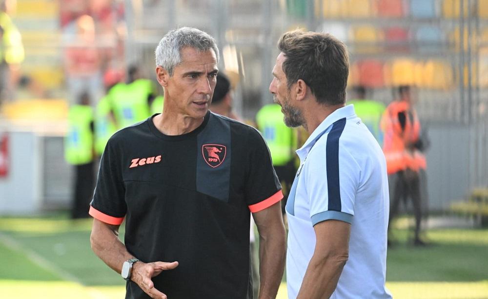 Paulo Sousa ed Eusebio Di Francesco durante Frosinone-Salernitana - Foto Antonio Fraioli