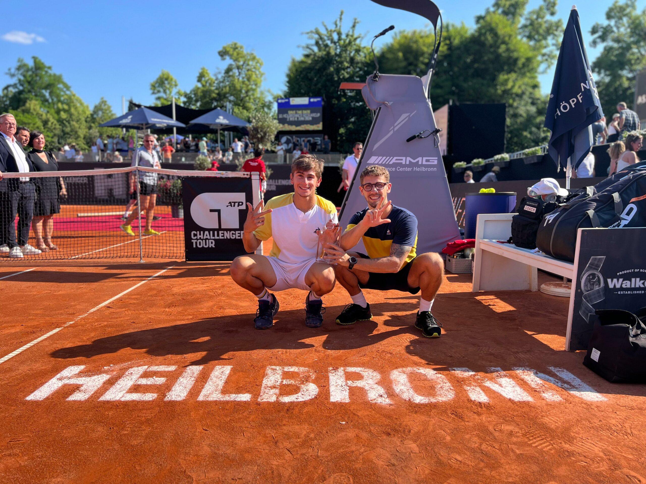 e Filippo Ferraris dopo la vittoria del Challenger di Heilbronn nel 2023.