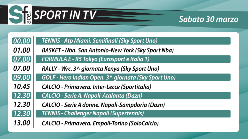 Sport in tv 30 marzo: programma e orari di tutti gli eventi