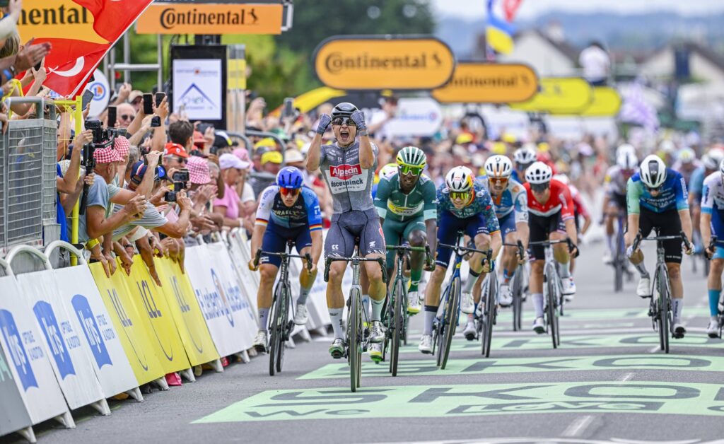 Santini Berretto Ciclismo Tour De France 2025 – Arrivo All’Arc De Triomphe, Cappellino Ufficiale Bianco Righe, Made In Italy
