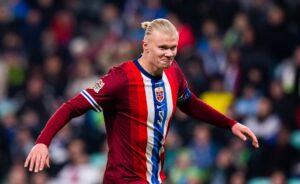 241114 Erling Braut Haaland of Norway celebrates after scoring the 1-2 goal during the Nations League football match between Slovenia and Norway on November 14, 2024 in Ljubljana. Photo: Vegard Grøtt / BILDBYRÅN / kod VG / VG0692 bbeng fotboll football soccer fotball nations league landskamp norge norway slovenien slovenia jubel (Photo by VEGARD GRØTT/Bildbyran/Sipa USA)