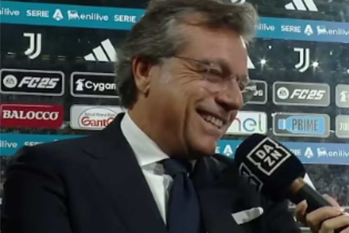 Cristiano Giuntoli a Dazn prima di una gara della Juve