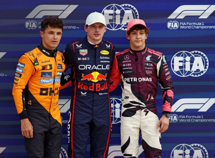 Lando Norris, Max Verstappen e Kimi Antonelli - Foto Peter Casey / IPA