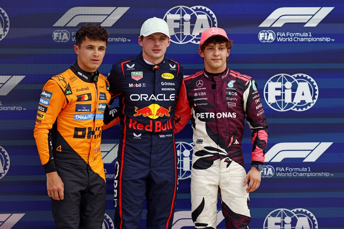 Lando Norris, Max Verstappen e Kimi Antonelli - Foto Peter Casey / IPA
