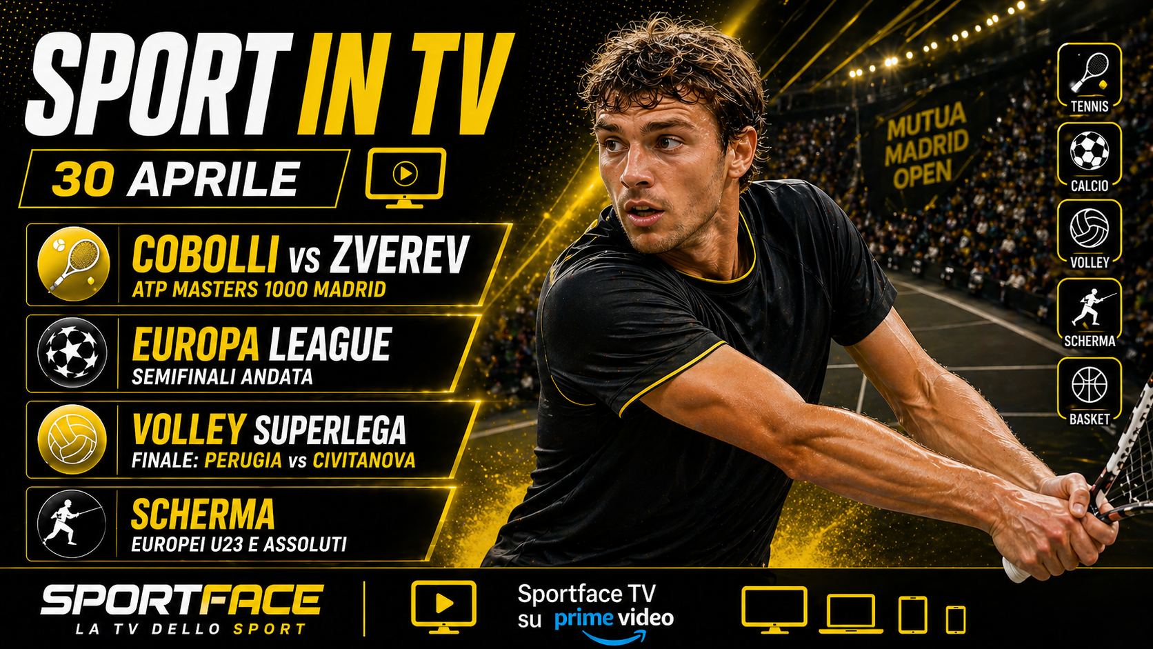 Cobolli Sport in tv 30 aprile Sportface