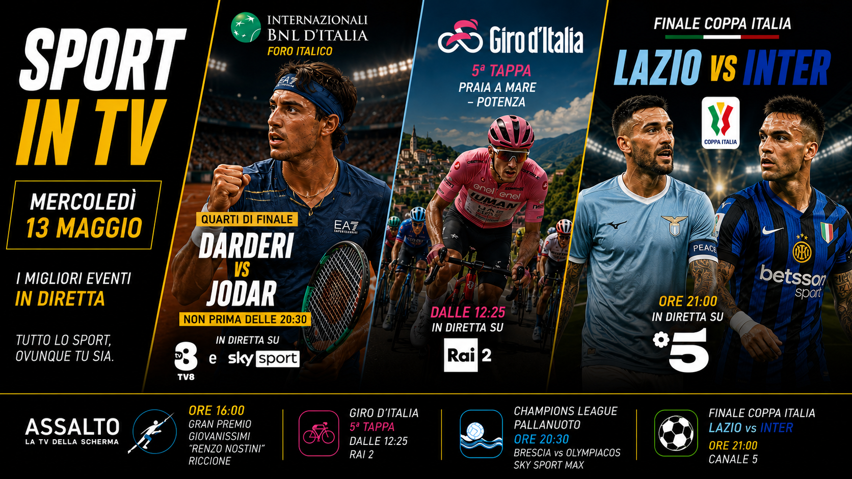 Sport in tv 13 maggio Sportface
