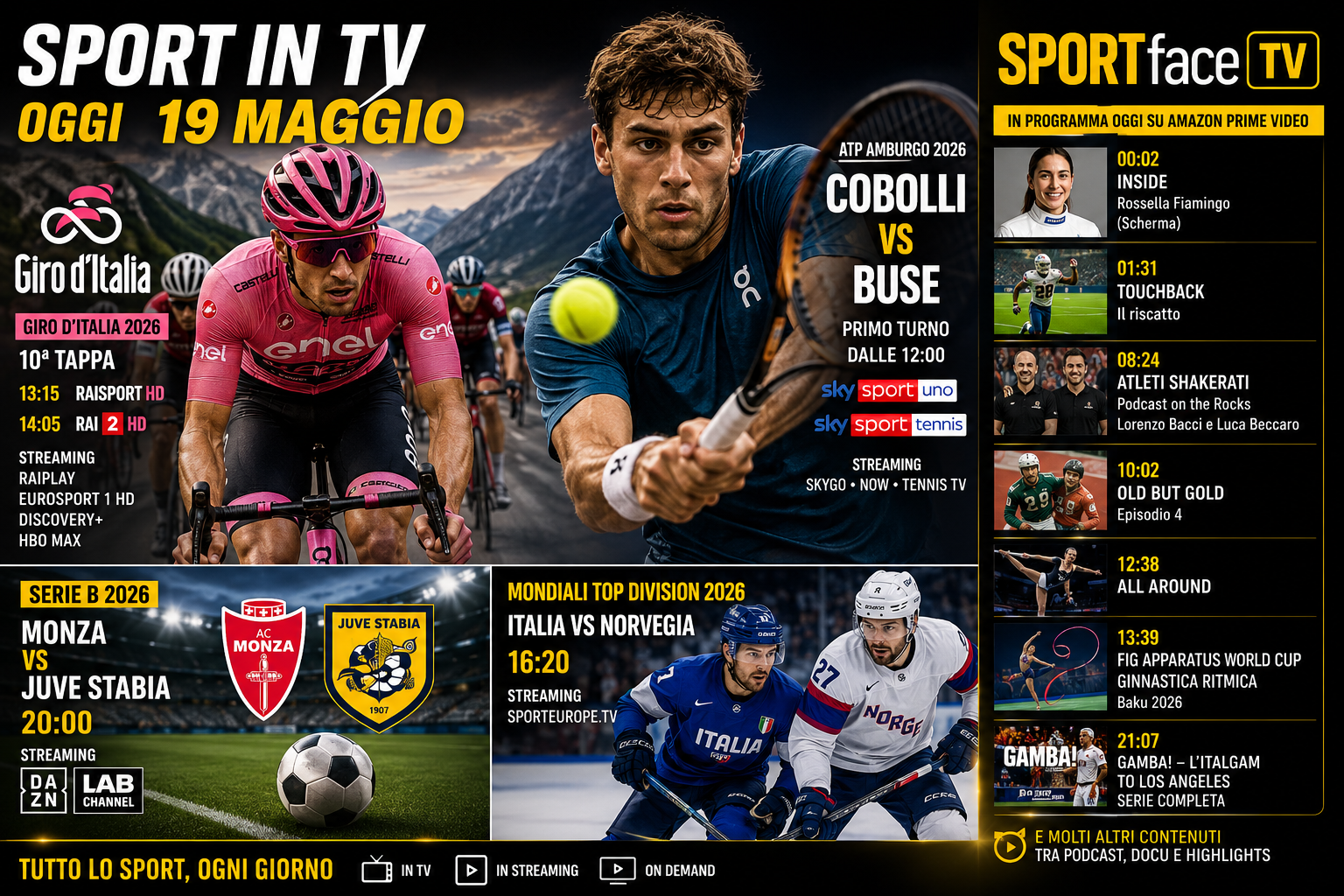 Sport in tv 19 maggio Sportface