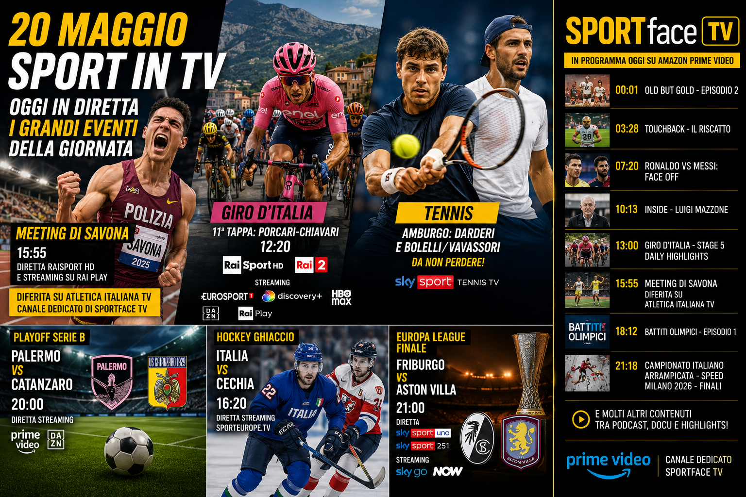 Sport in tv 20 maggio Sportface
