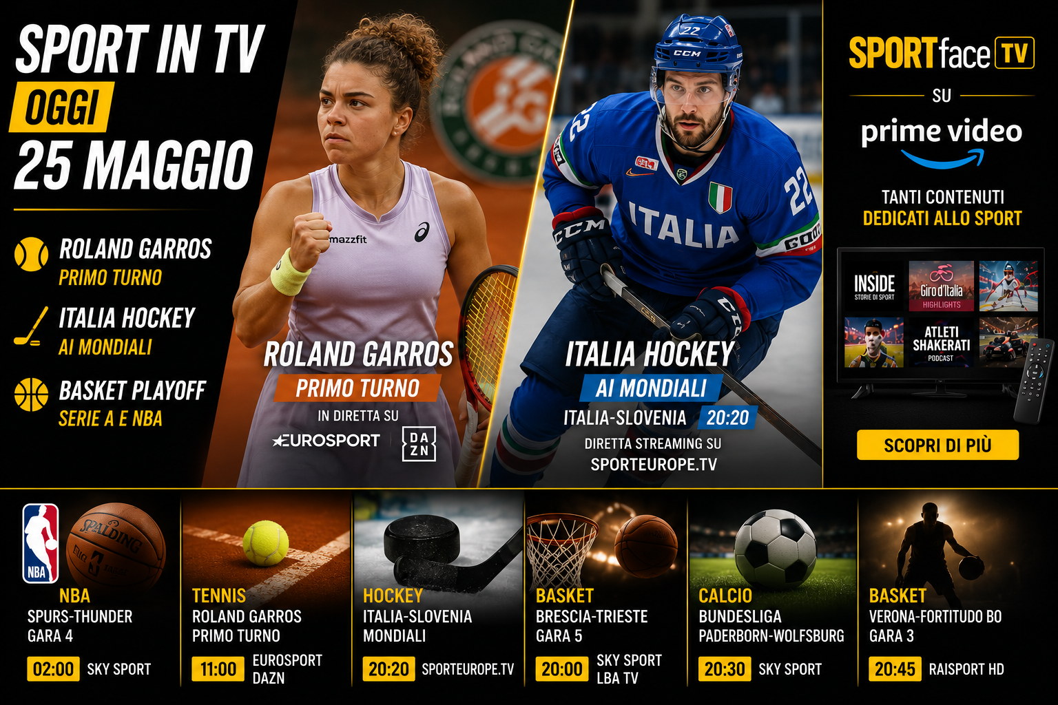 Sport in tv 25 maggio Sportface