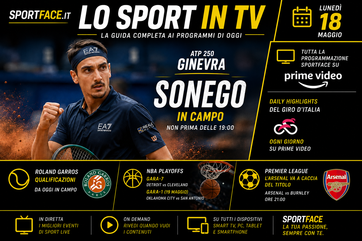Sport in tv Sportface 18 maggio
