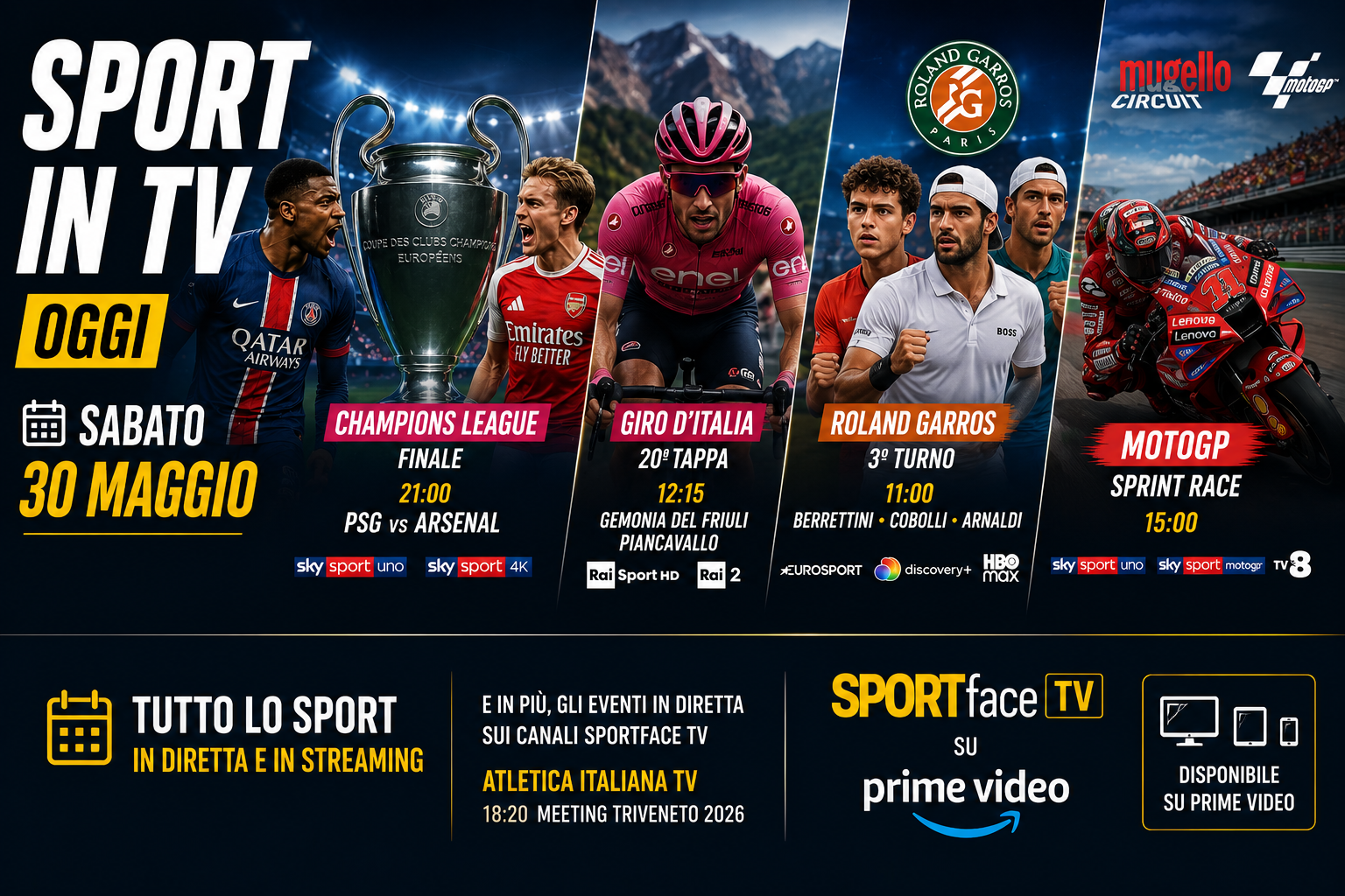 Sport in tv Sportface 30 maggio
