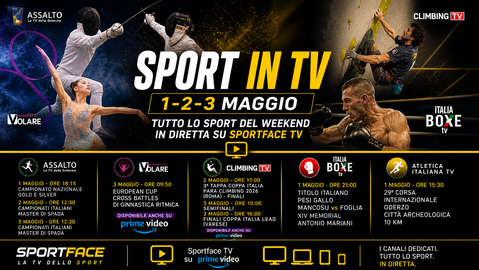 Sportface 1 2 3 maggio programmazione
