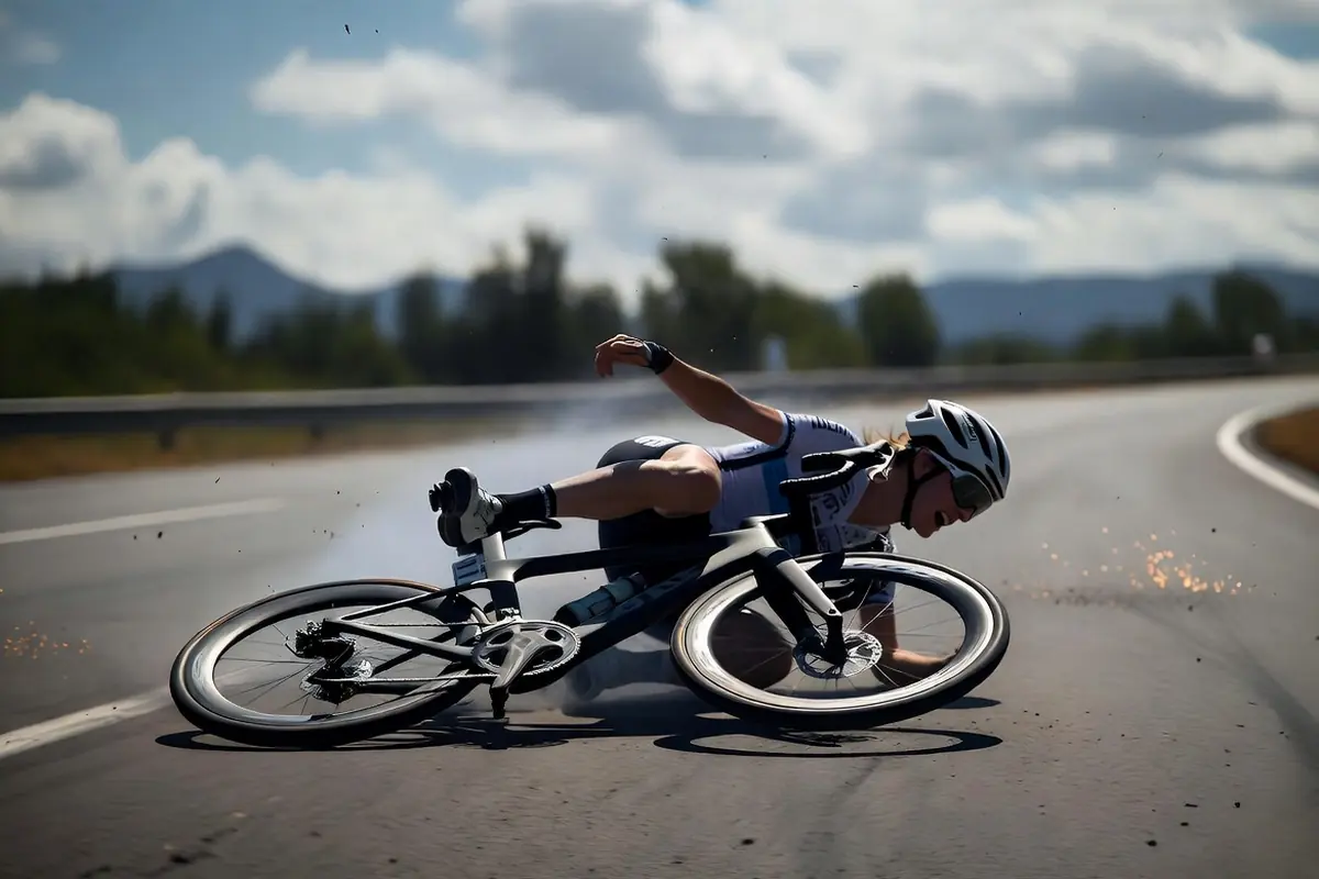 Un ciclista cade dalla sua bicicletta durante una gara