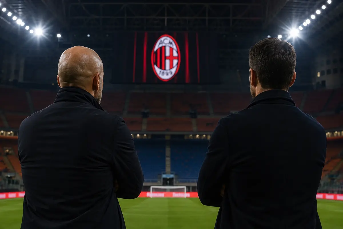 Italiano e Xabi Alonso di spalle sul campo di San Siro, immagine creata con intelligenza artificiale
