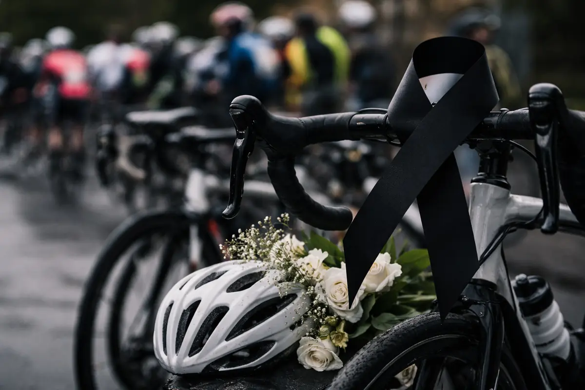 Bicicletta da ciclista listata a lutto