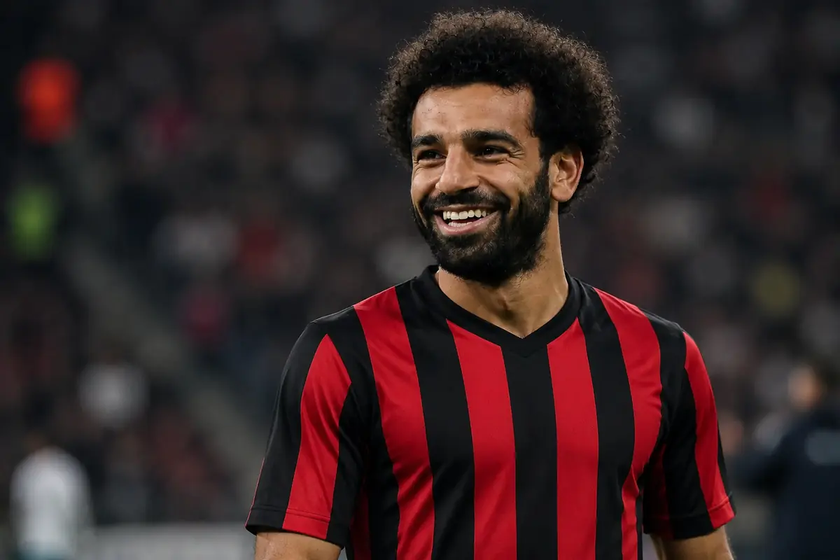 Salah con la maglia rossonera, immagine creata con intelligenza artificiale