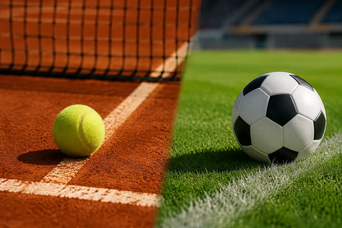 Una pallina di tennis e accanto un pallone di calcio