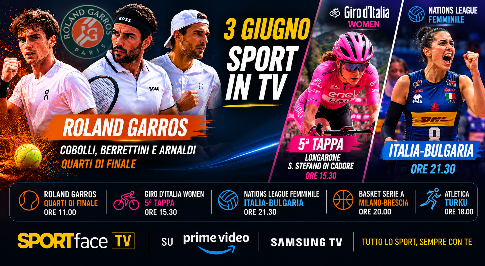 Sport in tv 3 giugno sportface